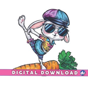 Bunny Yoga Pose on a Carrot Clipart PNG Digital Download - Printable Art for DTG Mugs T-Shirts Sublimation Design Print