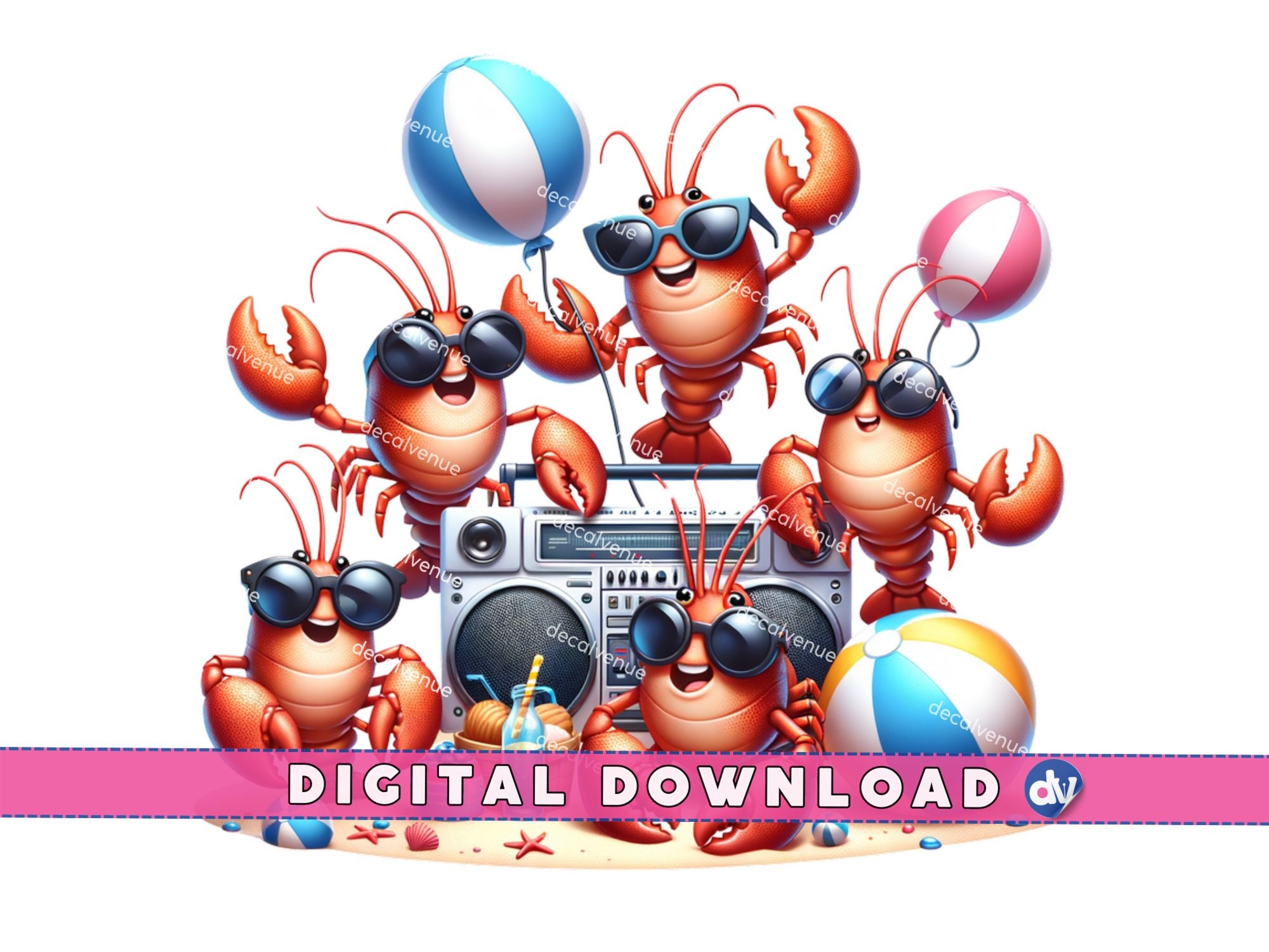 Lobster Beach Party Summer PNG Digital Download Clipart - Printable Art for Dtg Dtf Apparel Mugs T-Shirts Sublimation Design Print