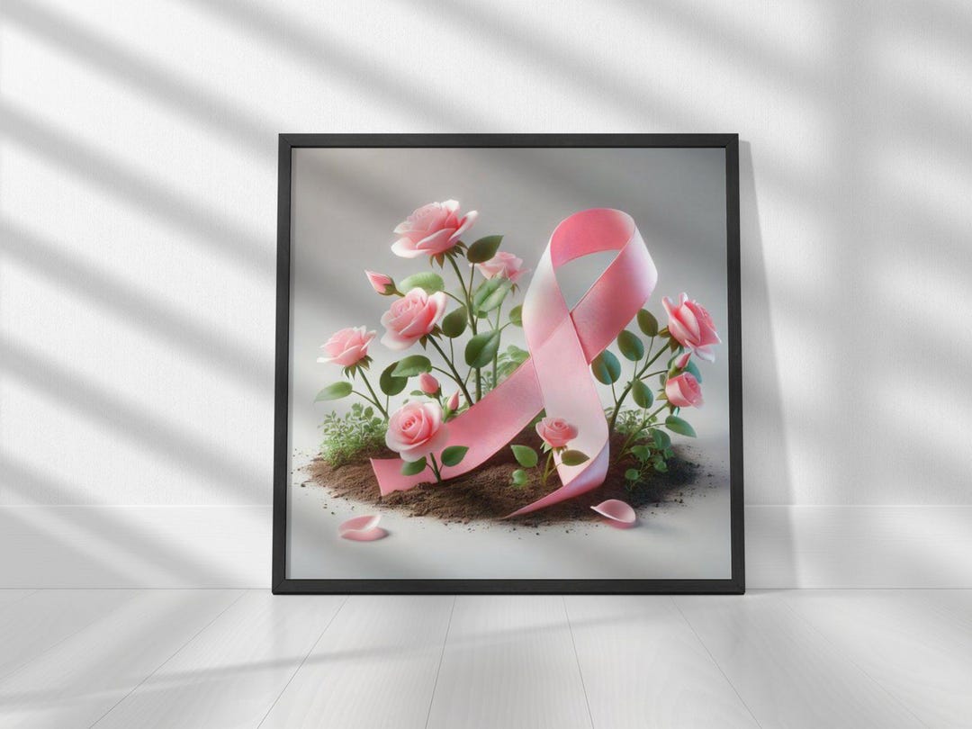 Pink Ribbon Rose Print – Breast Cancer Awareness Square Art (digital ...