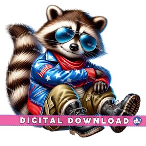 Patriotic Leather Raccoon Aviator Sunglasses PNG Digital Download Clipart Printable Art Dtg Dtf Mugs T-Shirts Sublimation Design Print