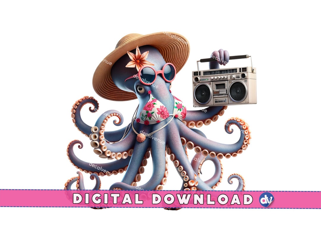 Beach Octopus With Boombox PNG: Summer Clipart (digital Download) - Etsy