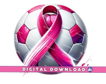 Soccer Ball Pink Ribbon Breast Cancer PNG Digital Download Clipart Printable Art Dtg Dtf Mugs T-Shirts Sublimation Design Print