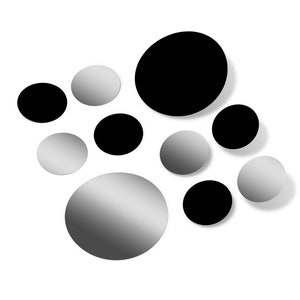Black and Metallic Silver Polka Dot Wall Decals - Vinyl Dot Stickers in 2 and 4 Inch Sizes for Nursery, Kids Room, Kitchen, or Gifts