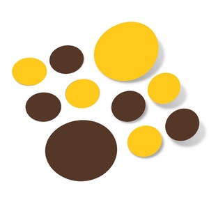 Chocolate Brown / Yellow Vinyl Polka Dot Wall Decals Circles Stickers (Peel & Stick Decal Circle Dots) Nursery Kids Room Bathroom Decor Kit