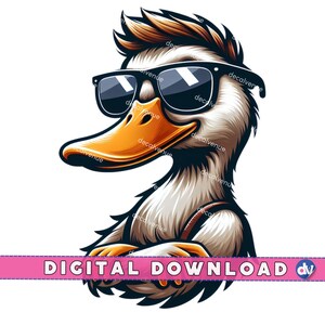 Trendy Duck Wearing Sunglasses PNG Digital Download Clipart - Printable Art for Dtg Dtf Apparel Mugs T-Shirts Sublimation Design Print