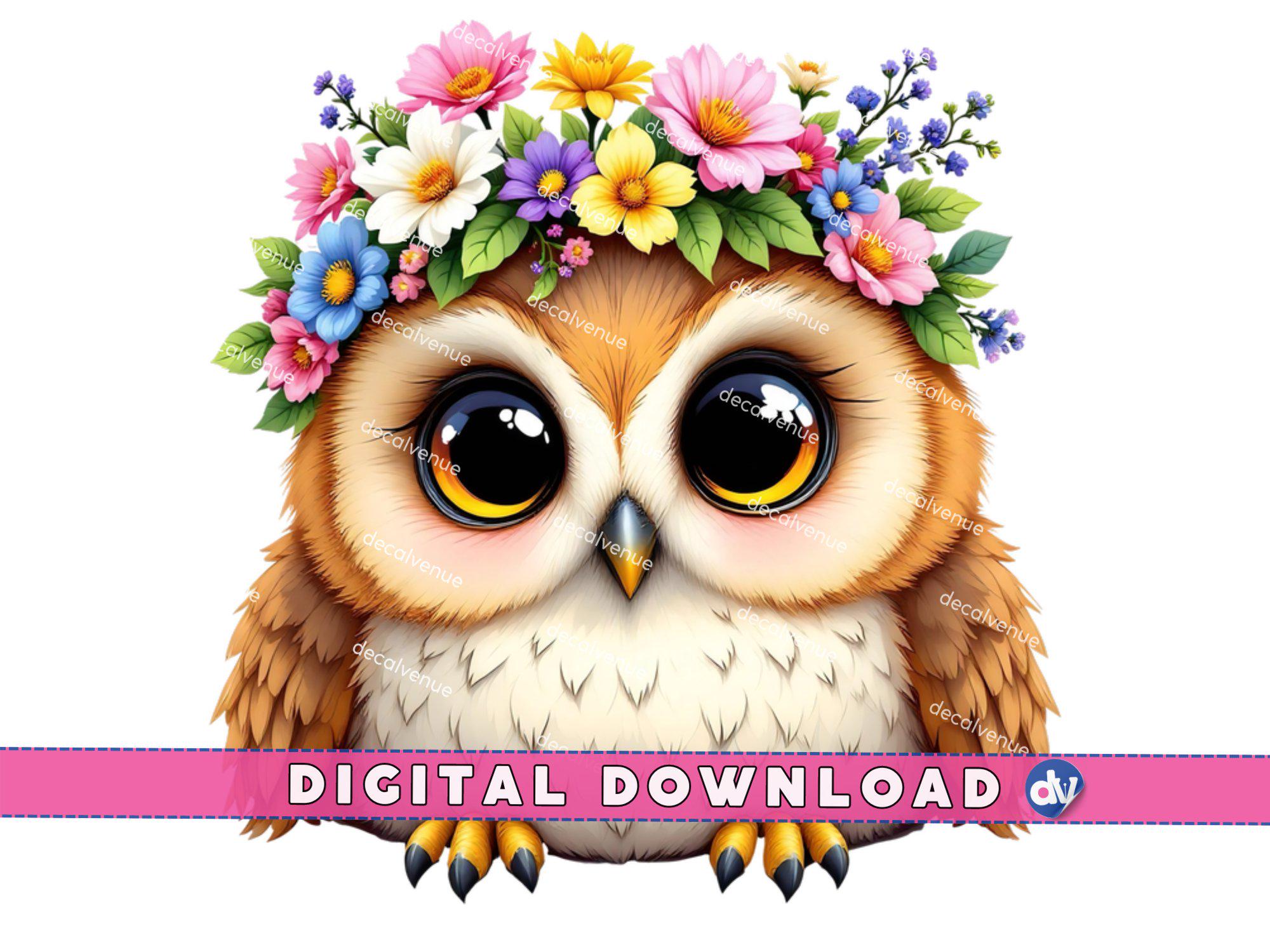Whimsical Owl with a Spring Flower Crown PNG Digital Download Clipart Printable Art Dtg Dtf Mugs T-S