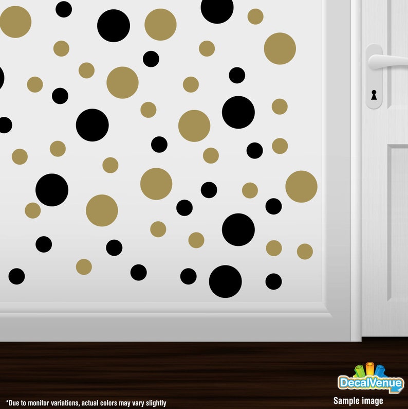 Black / Metallic Gold Vinyl Polka Dot Wall Decals Circles Etsy