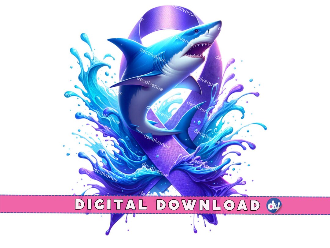 Shark Purple Ribbon PNG Digital Download Clipart Printable Art Dtg Dtf ...