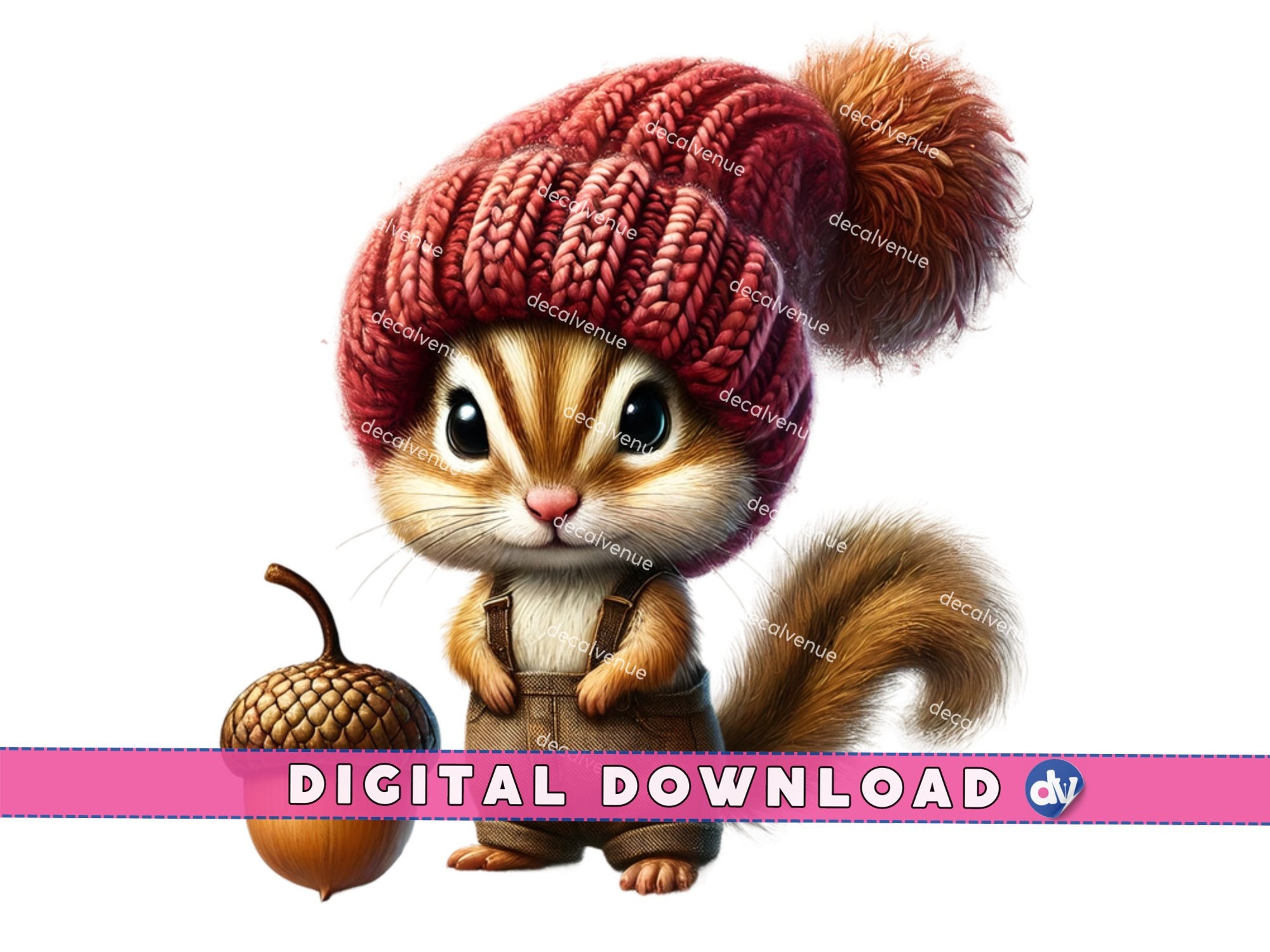 Chipmunk Gnome with Acorn PNG Digital Download Clipart - Printable Art for Dtg Dtf Apparel Mugs T-Shirts Sublimation Design Print