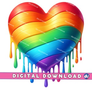 Rainbow Heart Melting Drip Art PNG, Digital Download, Colorful Pride Clipart, Gay Pride Graphics, Love Symbol, Artwork, Pride Month, LGBT