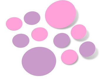 Pink / Lilac Vinyl Polka Dot Wall Decals Circles Stickers (Peel & Stick Decal Circle Dots) Nursery Kids Room Bathroom Decor Kit