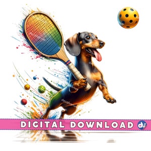 Dachshund Dog Playing Pickleball PNG Digital Download Clipart - Printable Art for Dtg Dtf Apparel Mugs T-Shirts Sublimation Design Print