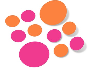 Hot Pink / Orange Vinyl Polka Dot Wall Decals Circles Stickers (Peel & Stick Decal Circle Dots) Nursery Kids Room Bathroom Decor Kit