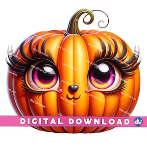 Kürbis mit Wimpern PNG Digital Download Clipart Druckbare Kunst, Dtg Dtf Tassen T-Shirts Sublimation Design Print