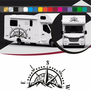 Autocollant montagne pour des camping cars, voitures et murs,  Autocollant montagne et boussole ensemble, idée cadeau, coupé en vinyle