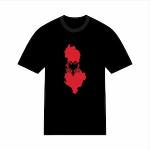 T-shirt albanais motif carte de la Grande Albanie – 100 % coton, style patriotique et historique – Design unique et tendance rouge et noir
