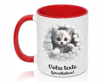 Cute 3D Kitten Mug – Personalized Cat Mug – Original Gift for Cat Lovers – Made in France by Vadess – Vibrant Colors