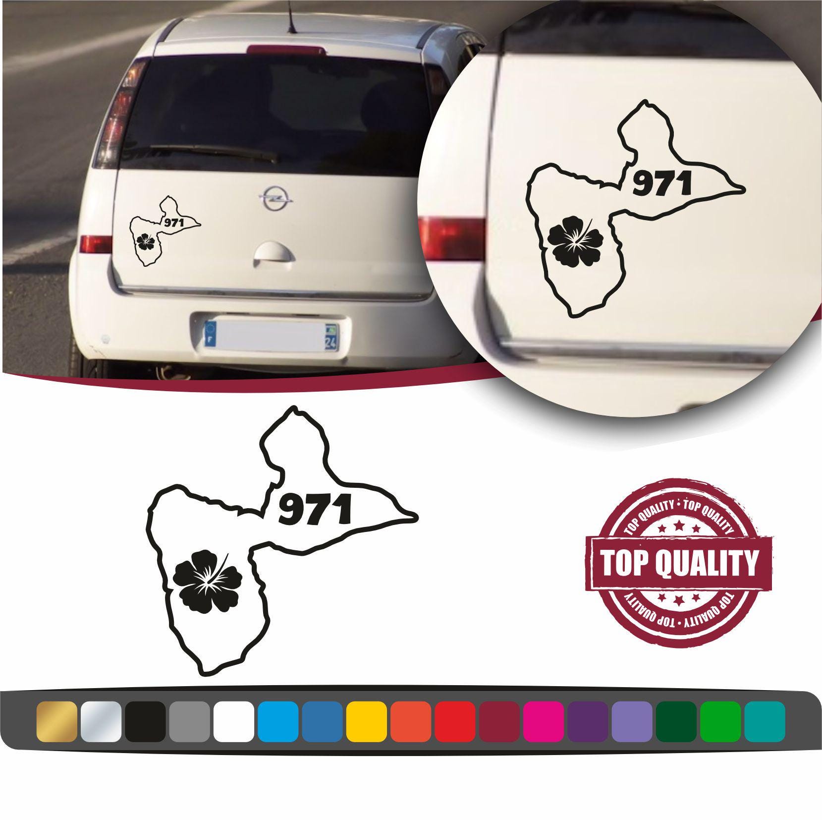 Sticker Guadeloupe 971 – Forme De L'île Avec Hibiscus – Vinyle Résistant, Couleur Au Choix – Pour Voiture, Vitre, Objet - 13