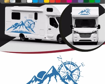 Mountain and compass sticker for camper vans, cars and walls, mountain compass camper stickers, cut vinyl stickers