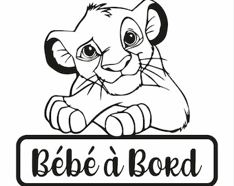 Autocollants Simba Bébé à bord personnalisé pour voitures, Stickers Lion Simba bébé à bord en vinyle adhésive découpe, Simba Décoration
