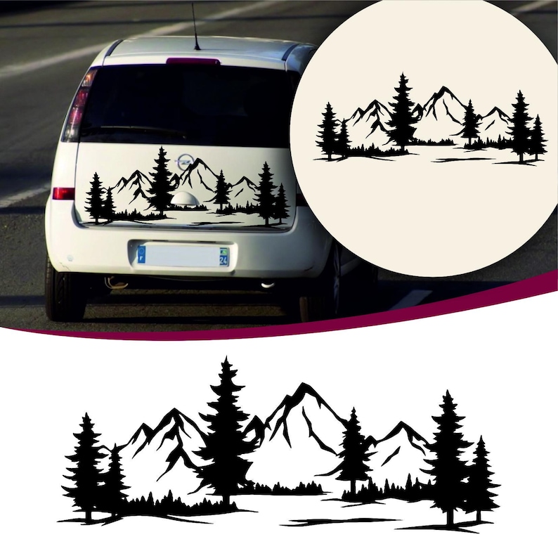 Autocollants Montagne Noirs Pour Voiture - Déco Vinyle Neige Pour Capot, Portières Et Camping-car