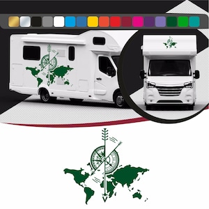 Autocollant carte du monde pour camping cars, voitures e murs , camping car stickers,  Stickers boussole, décoration mural carte du monde