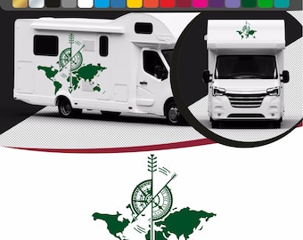 World map sticker for campers, cars and walls, camper stickers, compass stickers, world map wall decoration