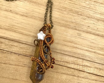 Tiger Eye Crystal Point Wire Wrapped Pendant