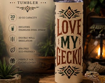 Love My Gecko Stainless Steel Tumbler — 20oz Tribal Lizard Travel Cup