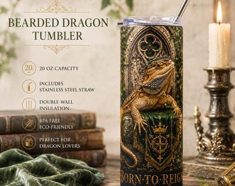 Born to Reign Bearded Dragon Tumbler | Fantasy Gothic Reptile 20oz Cup