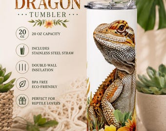 Bearded Dragon Floral 20oz Stainless Tumbler