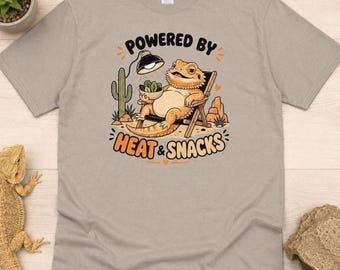 Powered by Heat and Snacks, Funny Bearded Dragon Graphic Tee