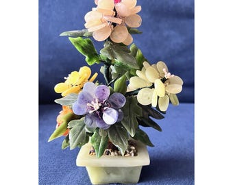 Árbol de flores de jade LUCITE 6 flores Escultura MCM Arreglo acrílico asiático 7"H