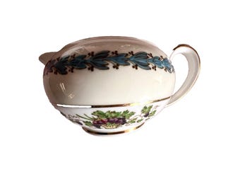 Wedgwood Bone China "Appledore" Cream Pitcher Green Stamp Brown Urn Vintage