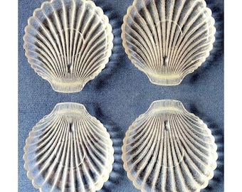 Set 4 Clear Glass Seashell Saucer Clam Candy Nut Trinket Dish ANCHOR HOCKING