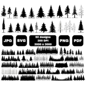 Pine Forest Tree SVG bundle (50 variations), Tree Silhouette, Nature SVG, Landscape, Woodland, Evergreen, Scenic View, Pine tree, Foliage