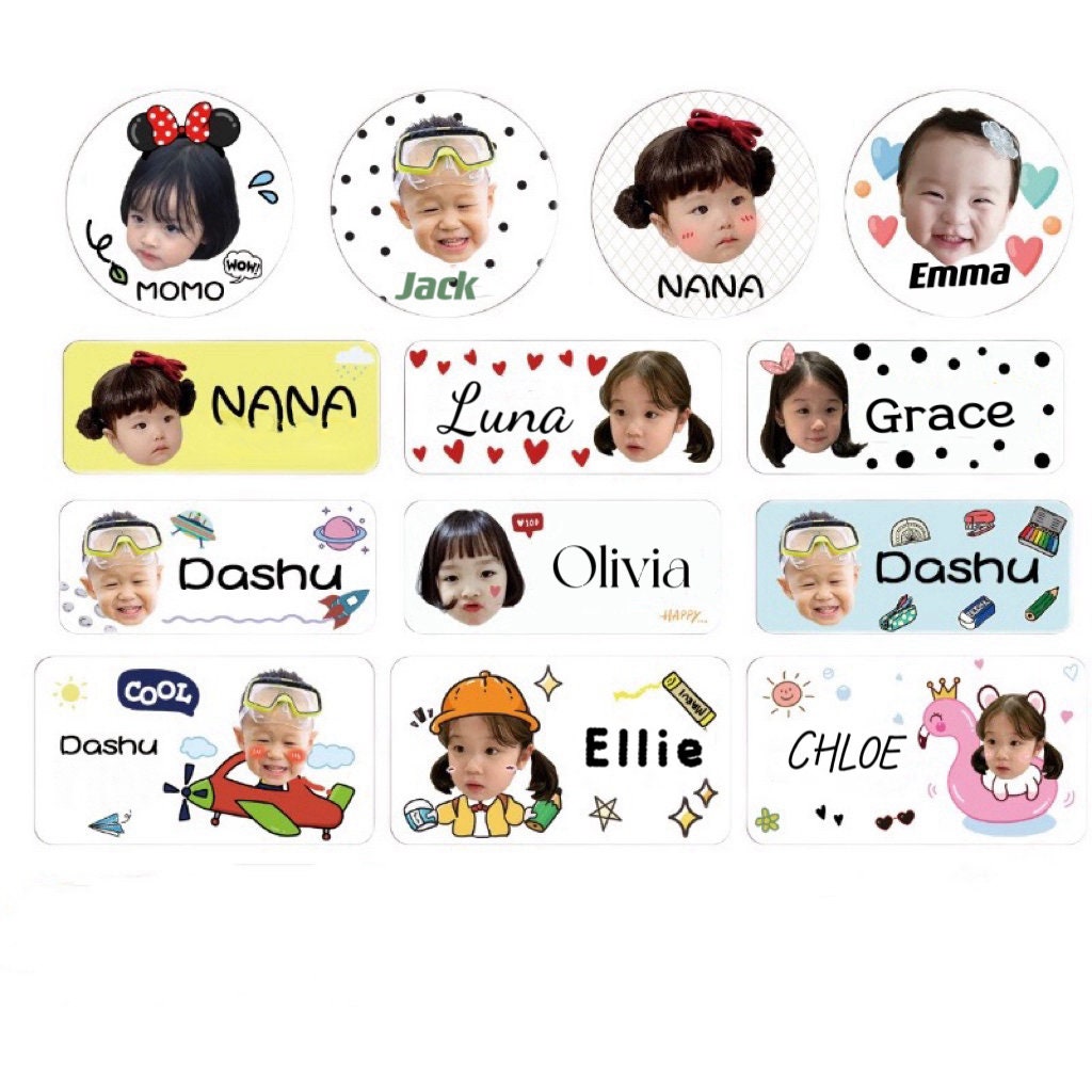 Customized Name Stickers with Photo | Waterproof Transparent Labels for Kids | Preschool Name Tag | Personalized Baby Daycare Sticker