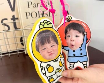 Personalized Chibi Portrait Keychain |Custom Kawaii Cartoon Face Bag Charm|Cute Avatar Keyring Gift for Friends,Couples, Kids