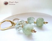 Aquamarine Green Amethyst Earrings, Chunky Gemstone, Gold Filled Leverback Ear Wires, February March Birthstone Birthday Gift for Woman E425