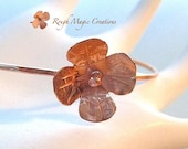 Bright or Antiqued Copper Bangle, Rustic Floral Bracelet