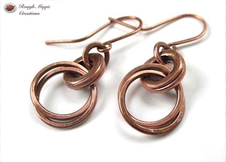 Interlocking Circle Drops E300 Solid Copper Earrings Long Boho Dangles