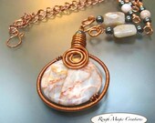 Large Gemstone Pendant Boho Necklace Copper Wire Wrapped Stone