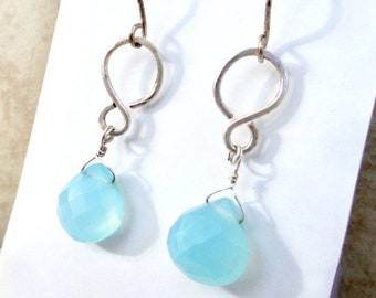 Light Blue Chalcedony Gemstone & Sterling Silver Earrings