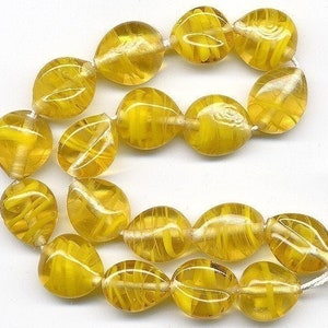 Vintage Golden Yellow Givre Beads 13mm Swirled Glass 18 Pcs. Made in Japan