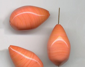 Vintage Large Orange Glass Teardrop Beads - Pendant Size 31mm