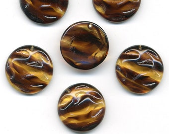 Vintage Brown Beads 20mm Tortoise Shell Glass Pendants