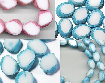 Vintage Bicolor Beads Choose 10mm or 14mm Slices in Pink or Blue Made Western Germany