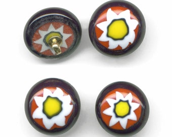 Vintage Venetian Buttons or Beads 13mm Metal Shank Flower Cane 4 Pcs.