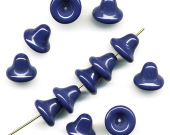 Vintage Navy Blue Beads 10mm x 8mm Bell Shape Glass 12 Pcs.