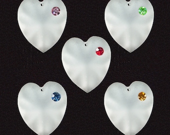 Heart Pendant Bead 25mm Matte Crystal w/ Rhinestone Accent - Choose Color - 1 Pc.
